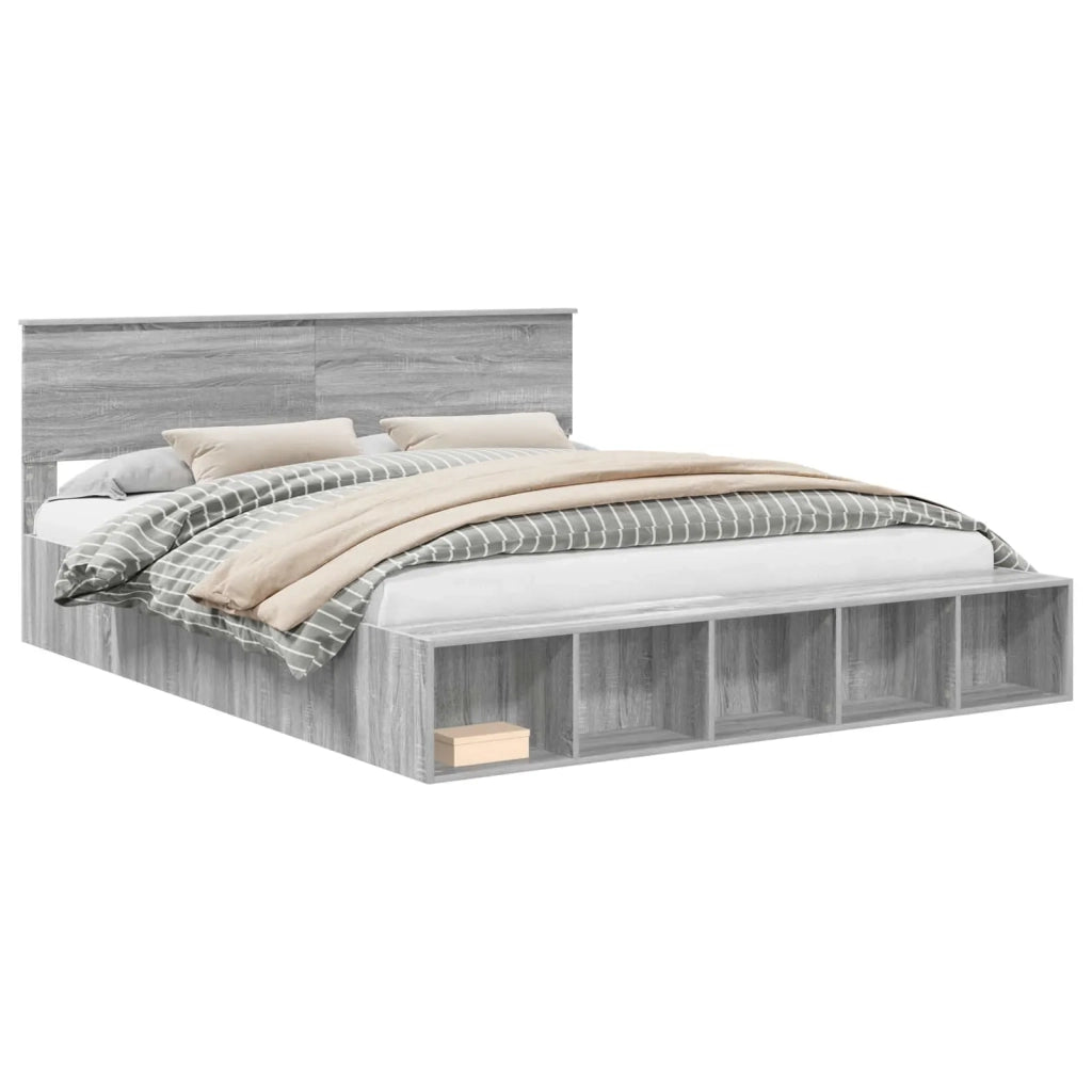 Letto matrimoniale | Letto per adulti | Struttura del letto con lo scaffale Grigio Sonoma 200 x 200 cm