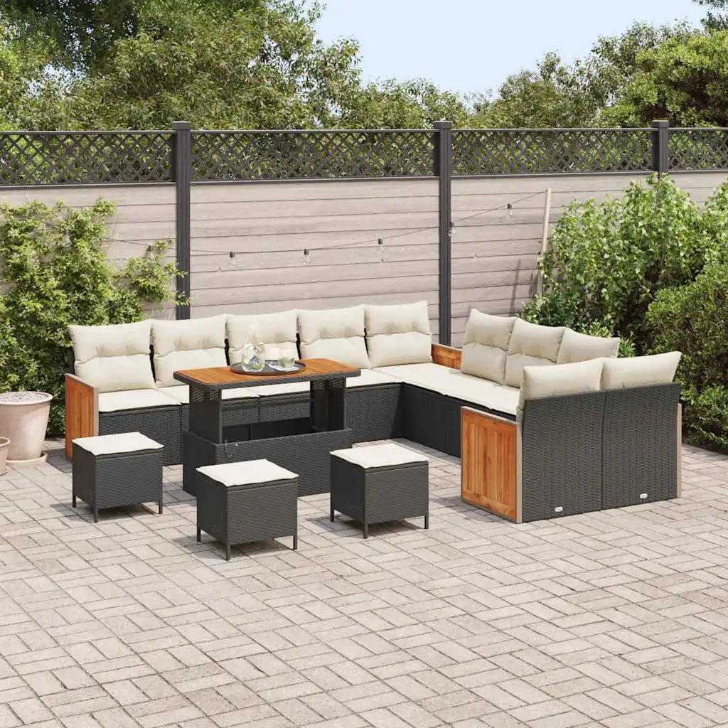Set Divano da Giardino con cuscino 14 pcs Nero e Crema