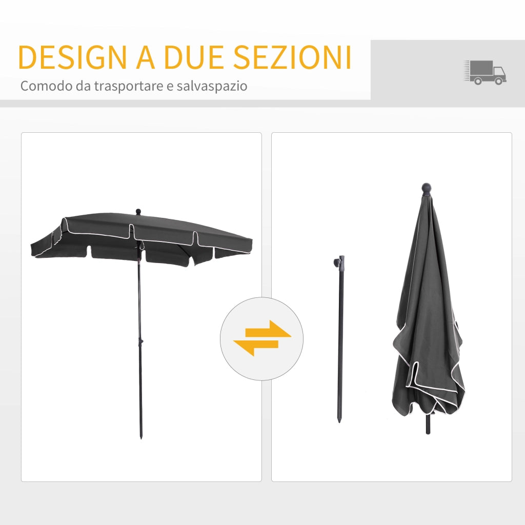 EasyComfort Ombrellone da Giardino Rettangolare 2x1.3 m con Inclinazione Regolabile e Palo in Alluminio, Grigio e Nero