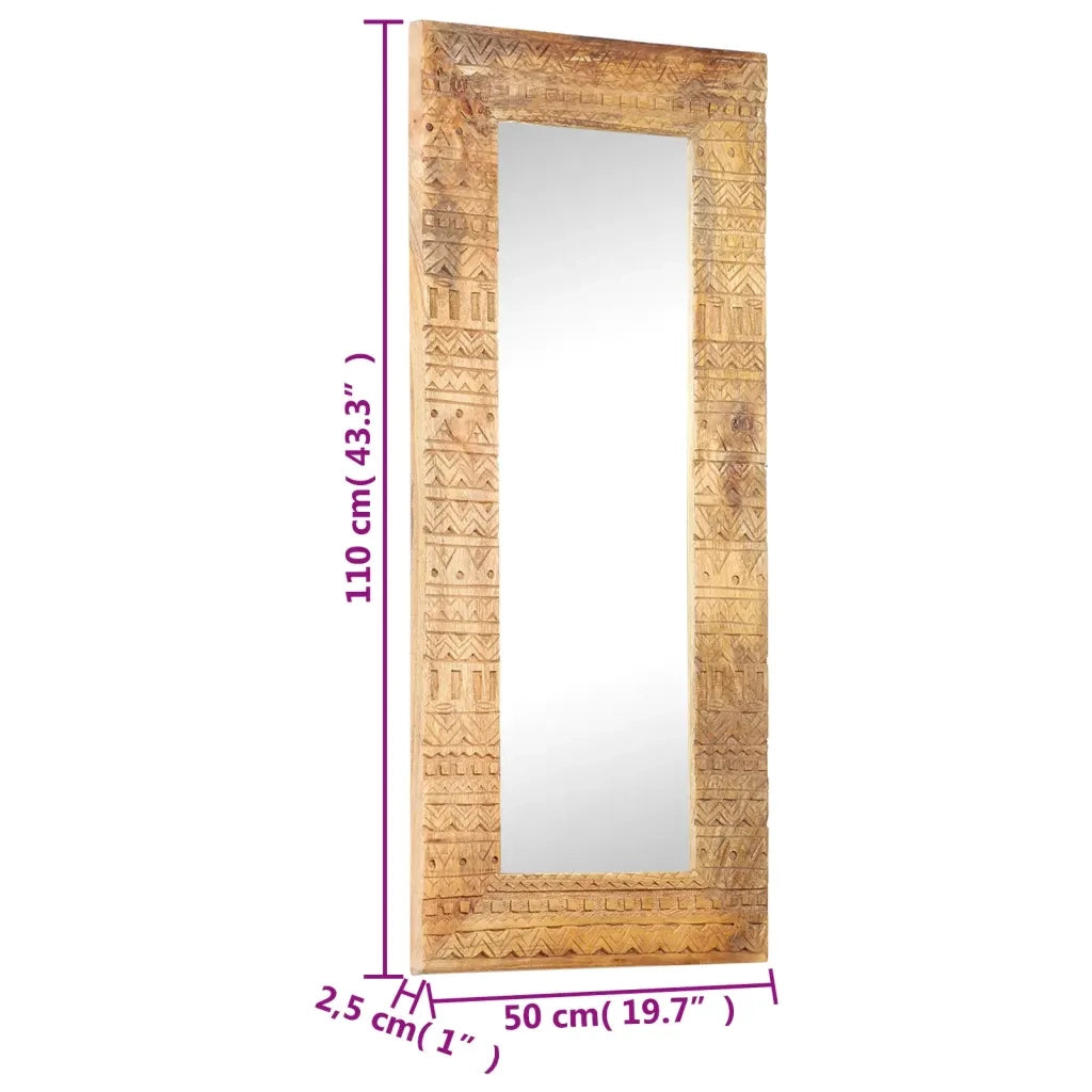 Specchio Intagliato a Mano Bianco 110x50x2,5 cm Legno di Mango 321649