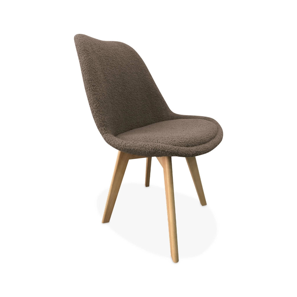Set 4 sedie scandinave bouclé e gambe in legno, talpa