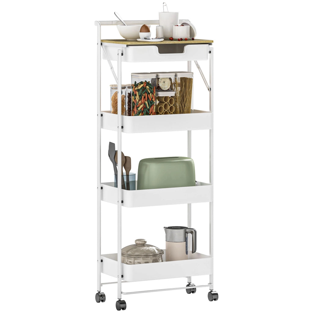 Carrello Cucina 4 Ripiani con Ruote ¨C Xylo ¨C Bianco con Cassetto e Cestelli