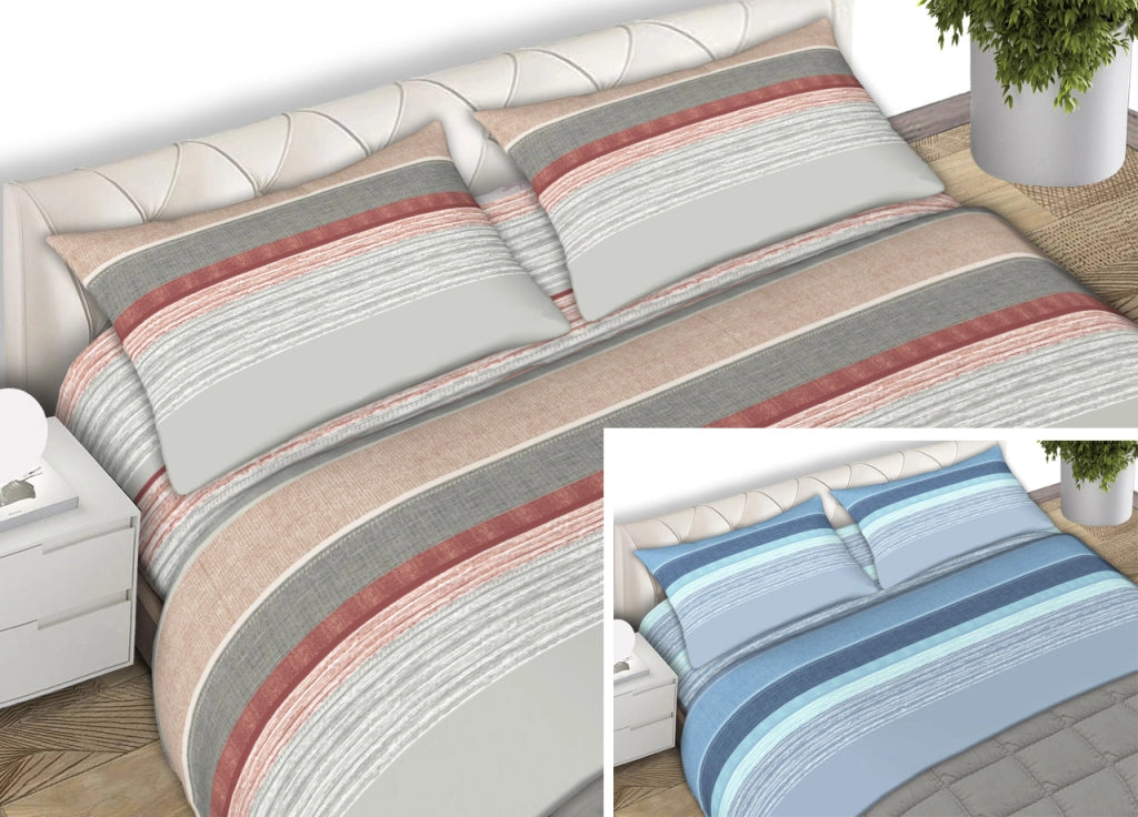 Completo Lenzuola 100% Cotone Made Italy Fantasia Rigata Banded C.N - Matrimoniale - Grigio