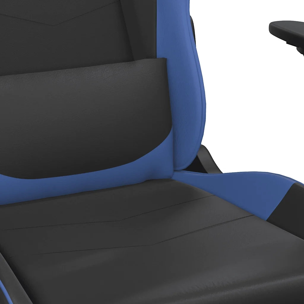 Sedia da Gaming | Sedia da e-sports Massaggiante Poggiapiedi Nero e Blu Similpelle