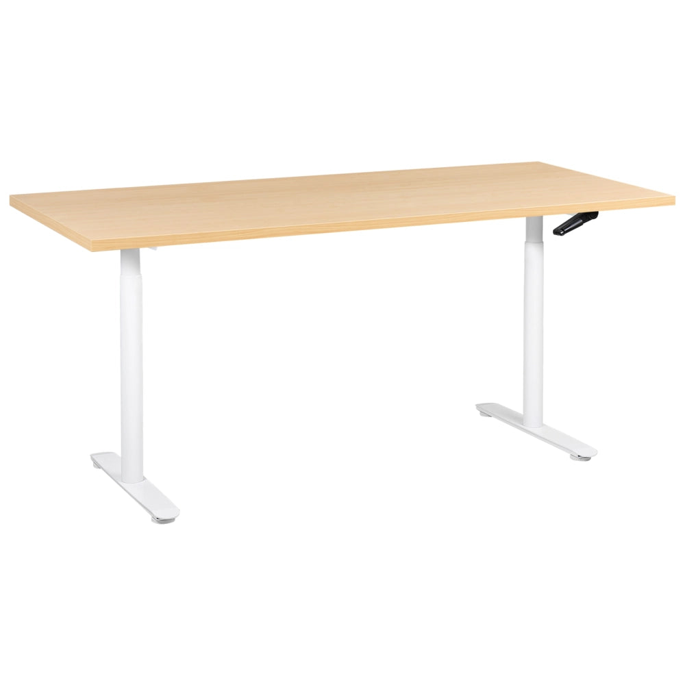 Scrivania regolabile manualmente bianco e marrone chiaro 180 x 72 cm Struttura in acciaio verniciato a polvere