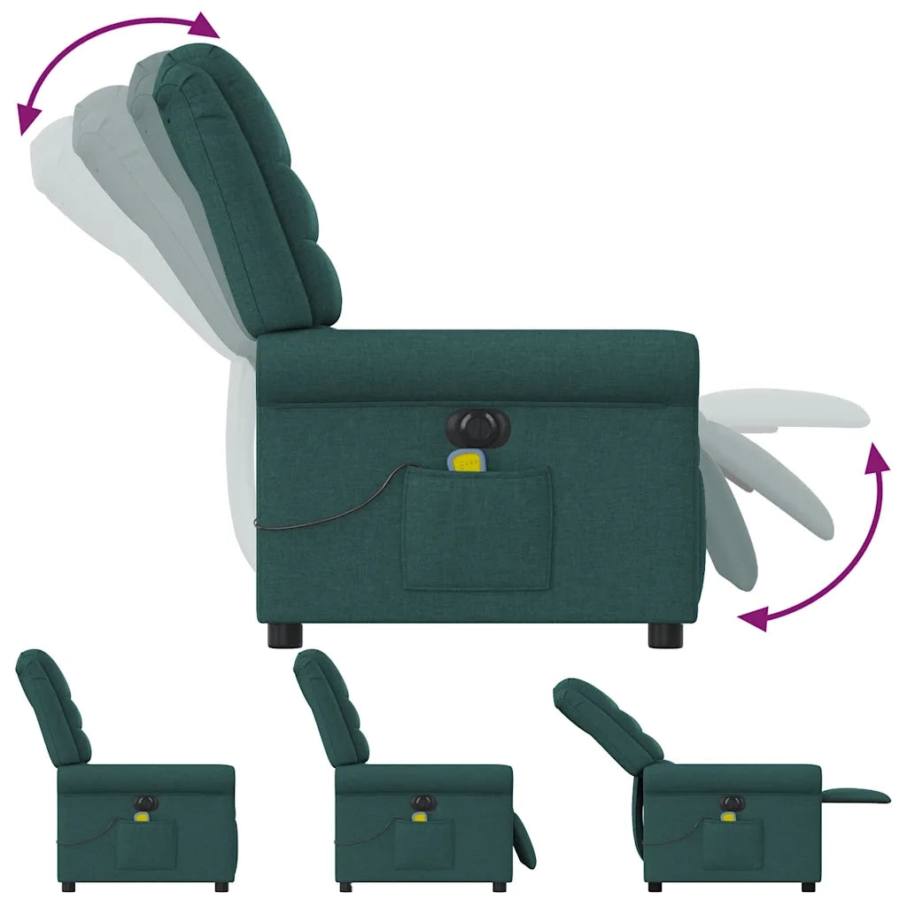 Poltrona Massaggiante | Sedia Relax Reclinabile Elettrica Verde Scuro Tessuto