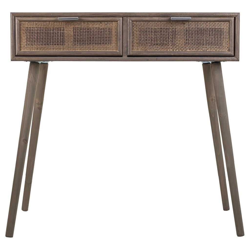 Mobile da ingresso in legno e griglia in bambù con 2 cassetti grigi 80x42x79h