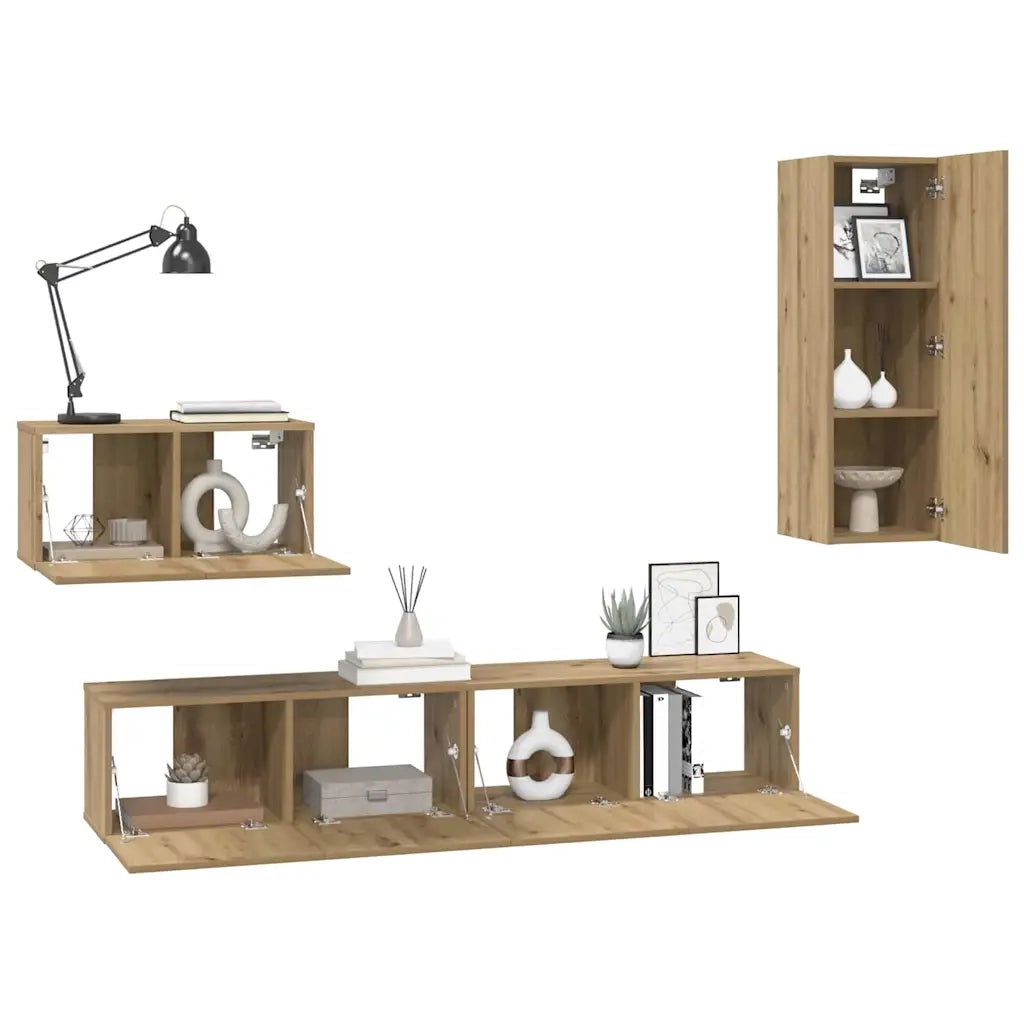 Mobile TV da Parete 4 pcs Rovere artigianale Legno multistrato 3393467