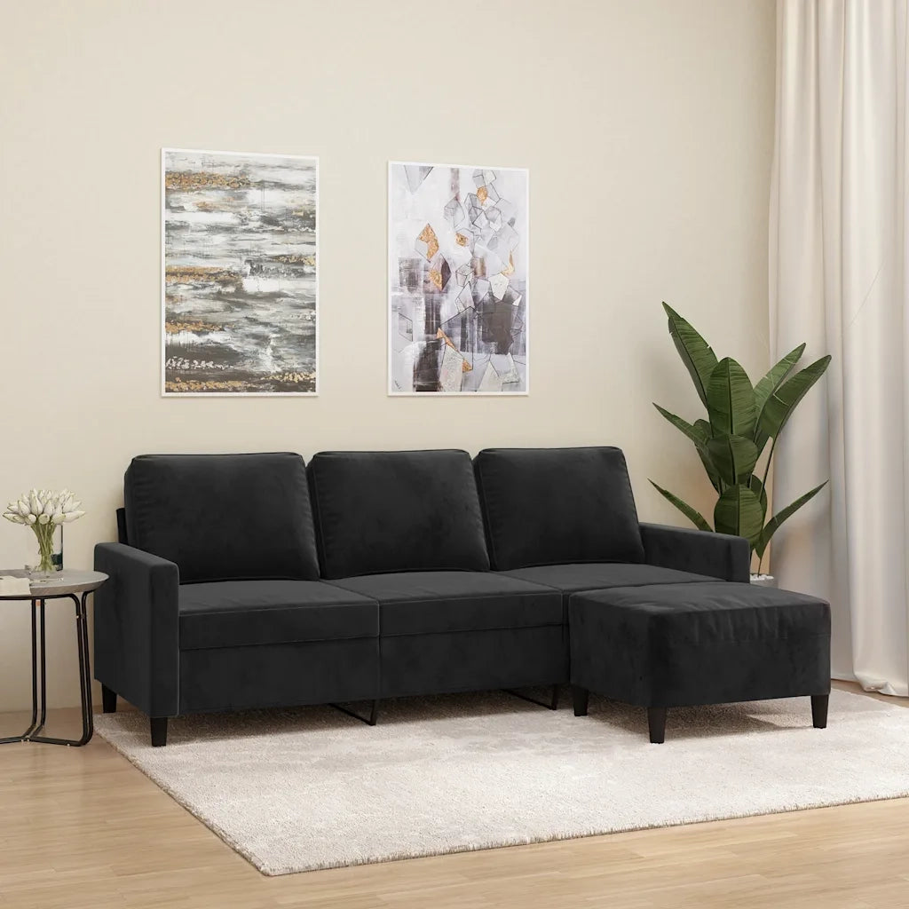 Divano a 3 Posti con Poggiapiedi-Sofa 3 Posti con Poggiapiedi Nero 180 cm in Velluto 386591