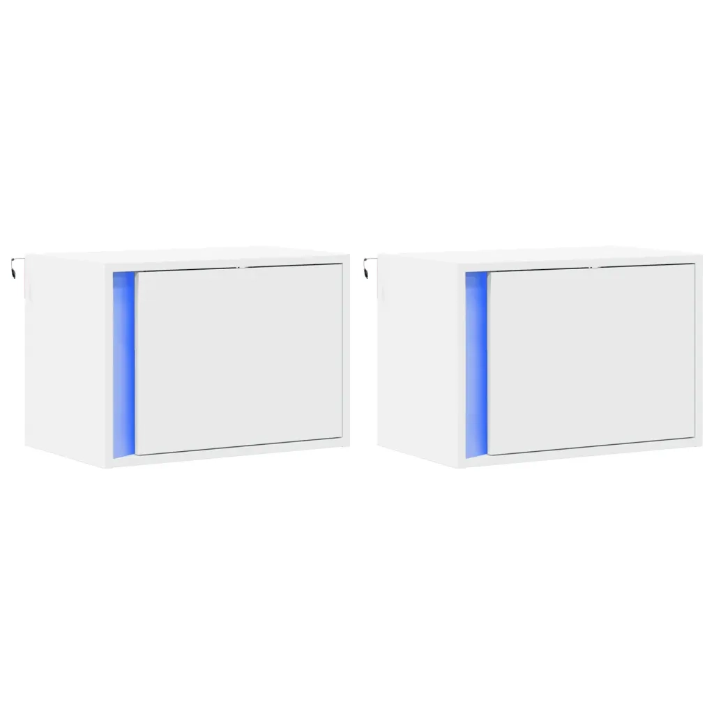 Comodini a Parete con Luci LED 2 pz Bianchi 852090