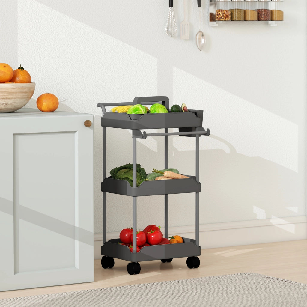 Carrello Ausiliario a 3 Ripiani con Ruote ¨C Xylo ¨C Grigio con Cestini Estraibili