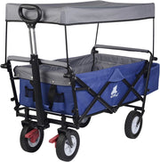 Carrello da Giardino Pieghevole con Tetto Carrello da Trasporto a Mano Rimorchio con 4 Ruote Portata 80 kg, Blu