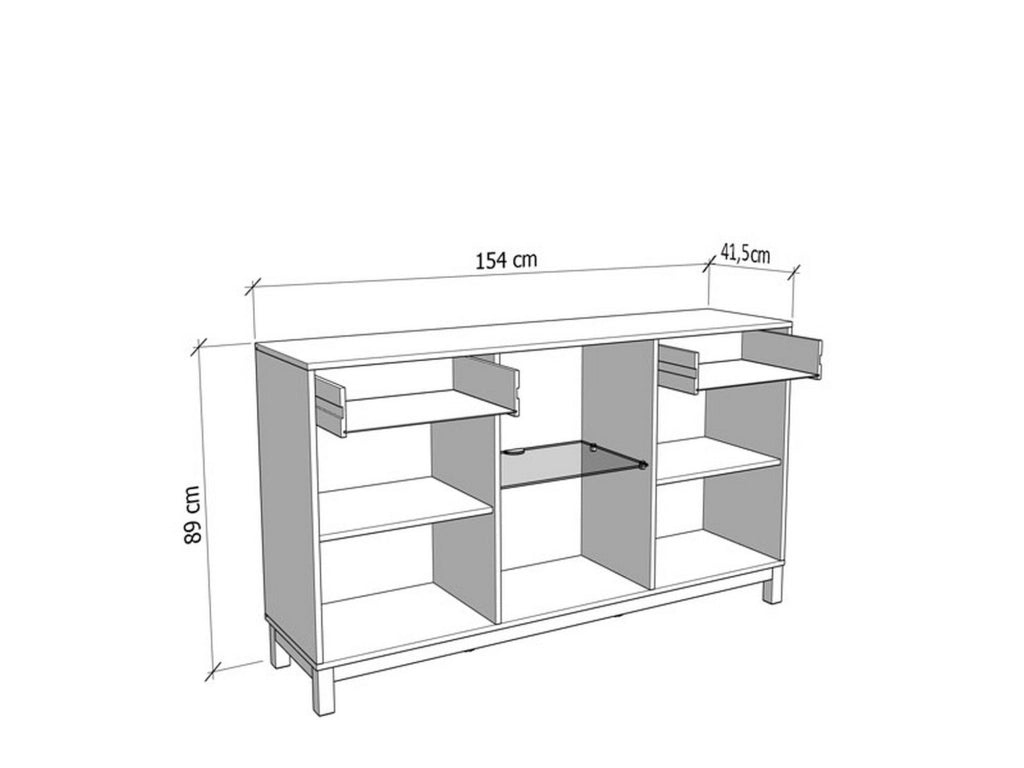 Madia Nereto, Credenza 2 Cassetti, 154x41.5x89h cm Bianco Crema