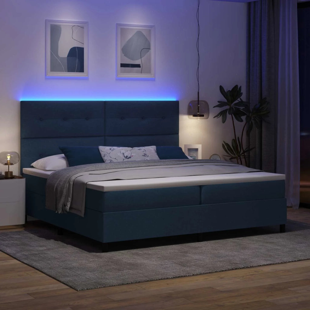 Letto a molle con materasso con led Blu 200 x 200 cm Tessuto