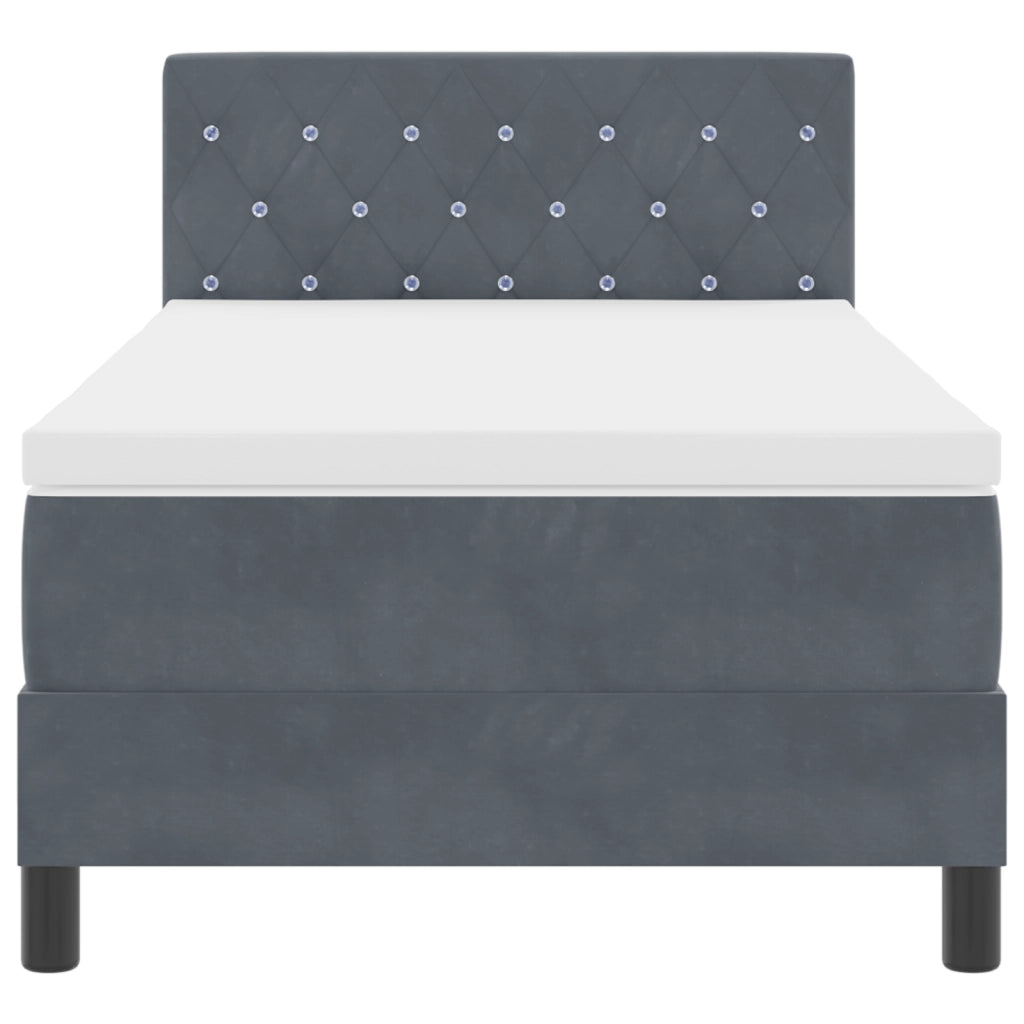 Letto con Box Spring e Materasso & LED Grigio Scuro 100x200 cm Velluto