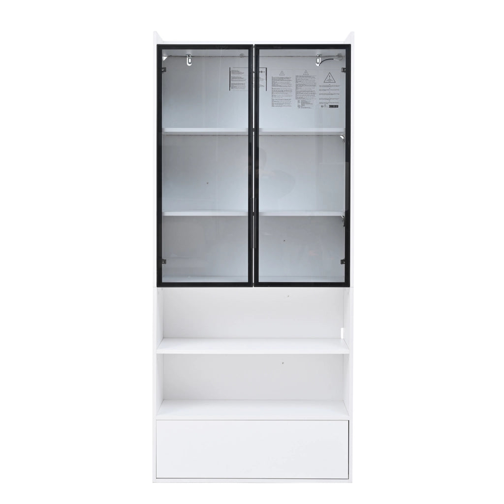 Vetrina Alta con LED ¨C MINIMAL ¨C Bianco, Legno, 80x34x180