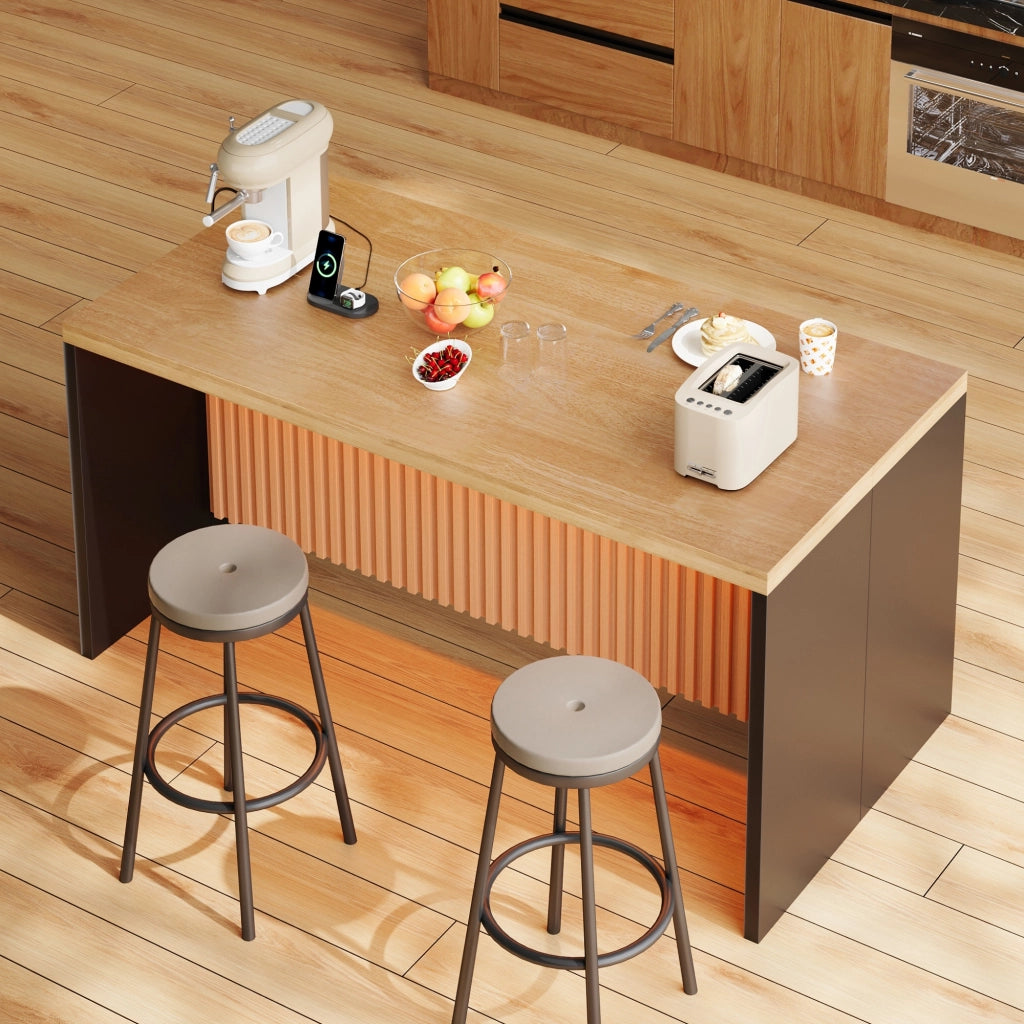 ISOLA CUCINA con illuminazione LED, prese e USB 155x80x90 cm MDF Nero/Naturale