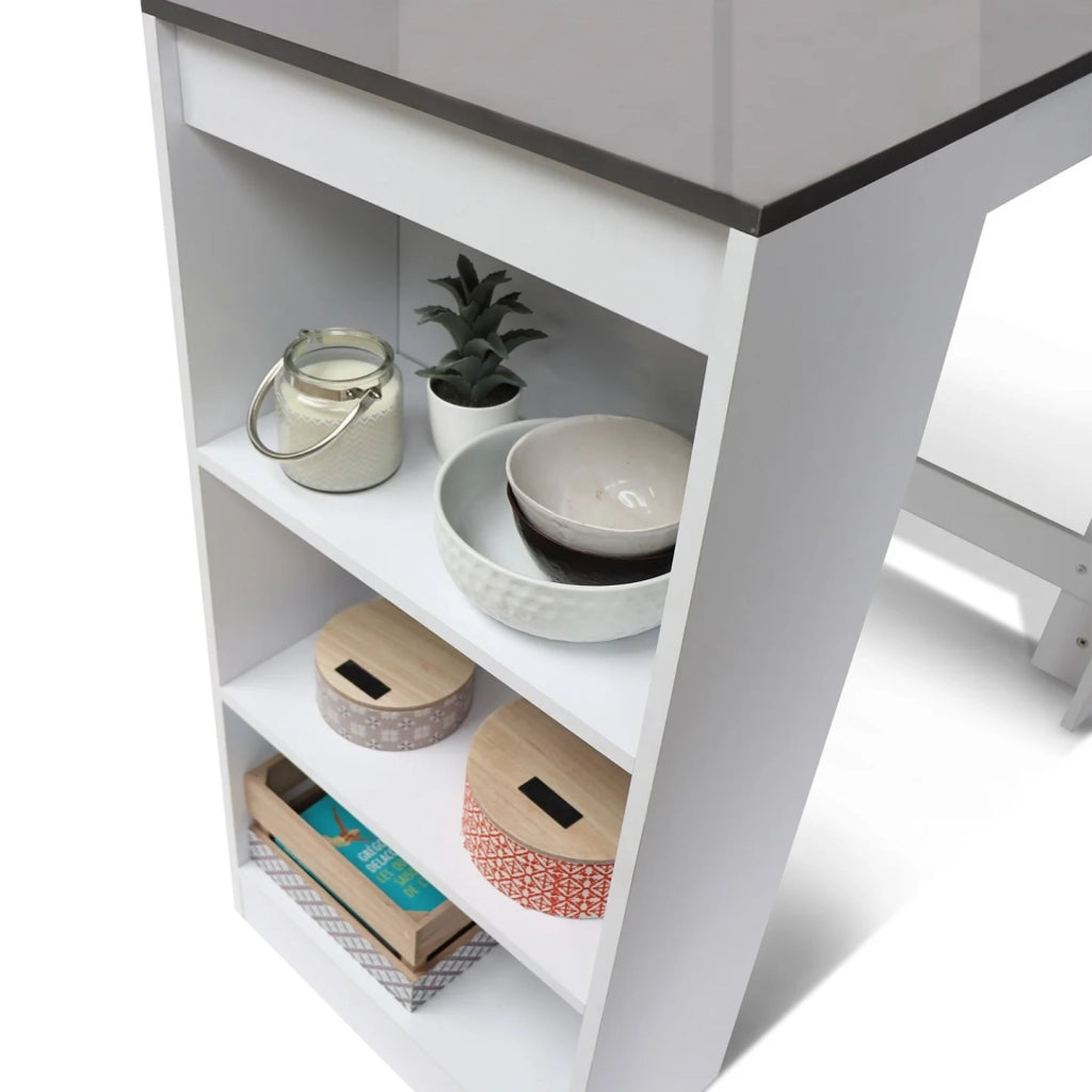 IDMarket - Tavolo alto da bar BARTH da 2 a 4 persone piano bianco legno grigio