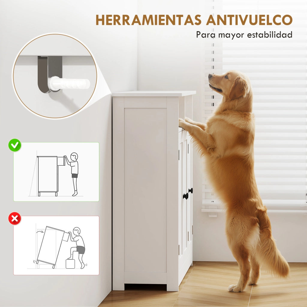 Armadio da Bagno Stretto con 3 Ante e 2 Compartimenti Aperti ¨C Zephmum ¨C Bianco 85x30x85 cm