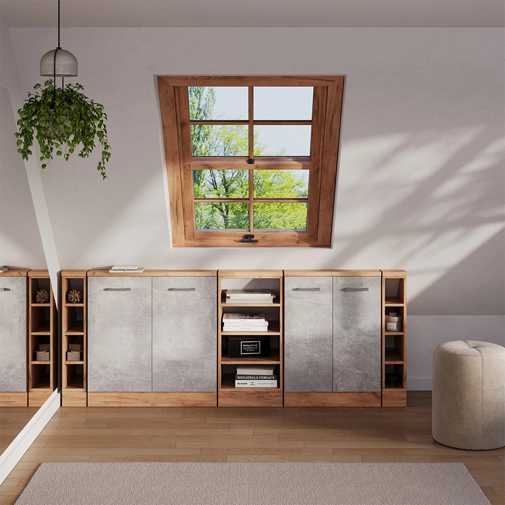 Set di mobili sottotetto Rion Calcestruzzo/Rovere dorato Set di 5 Vicco