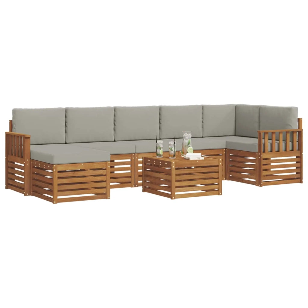 Set di divani da esterno 8 pcs Grigio Naturale e Chiaro