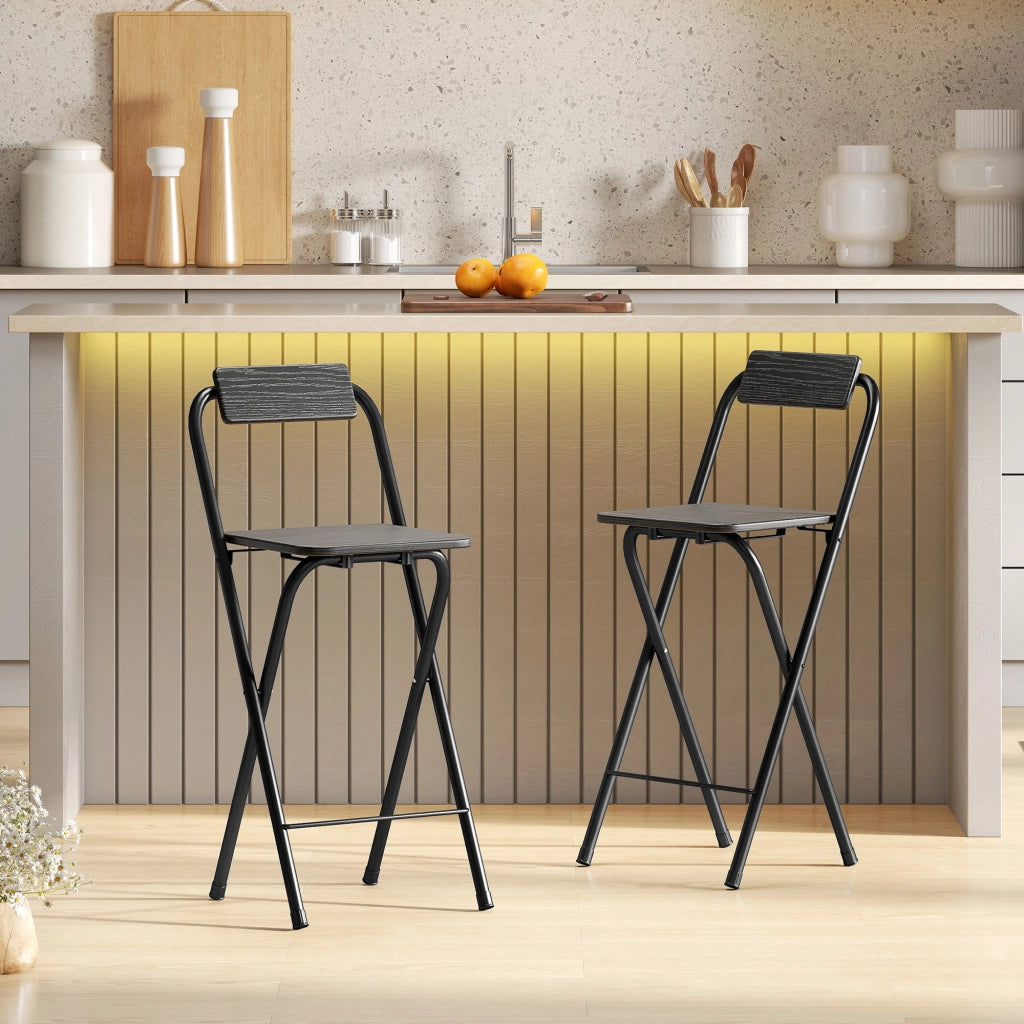 Sgabello da bar pieghevole con schienale ¨C ZephMum ¨C 2 pezzi, nero, struttura in metallo, 87 cm