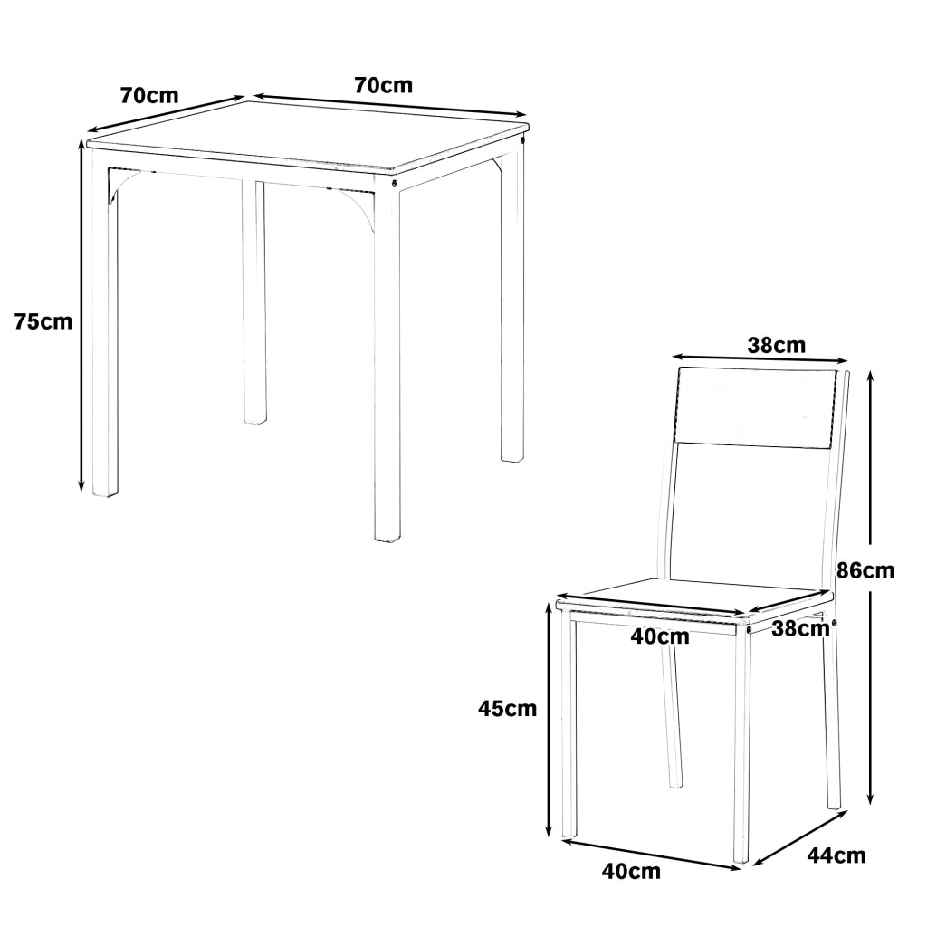 Tavolo da pranzo con 2 sedie, piano in MDF e struttura in metallo, per cucina, balcone e soggiorno, marrone