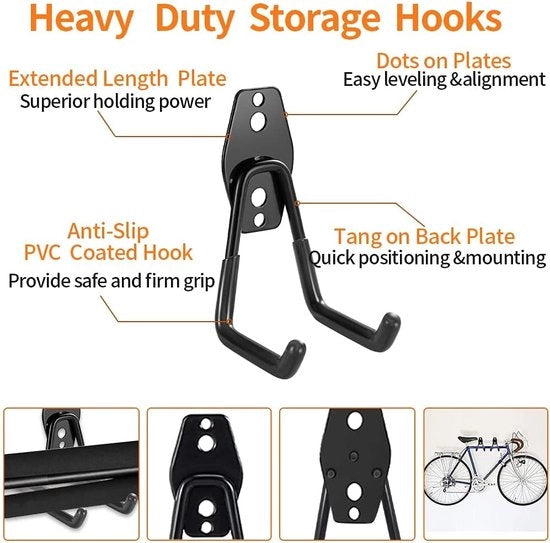 Hanger per garage, 8 pezzi, Hanger per muro, Ladder Hanger per organizzazione, Opknoping, Organizzazione degli strumenti elettrici, Articoli in bulk (nero)