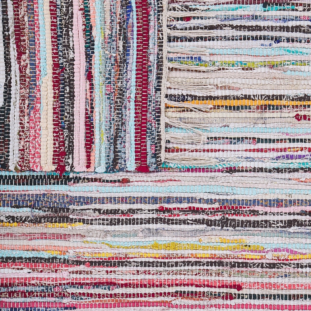 Tappeto tappetino Rag Strisce Multicolore Cotone 140 x 200 cm Rettangolare Intrecciato a Mano