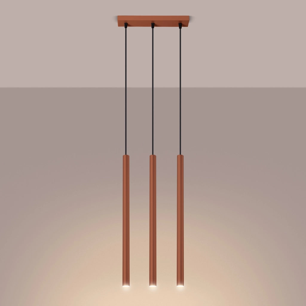 Lampada a sospensione moderna in acciaio rosso ocra a 3 lampadine Pastelo Ocean Green