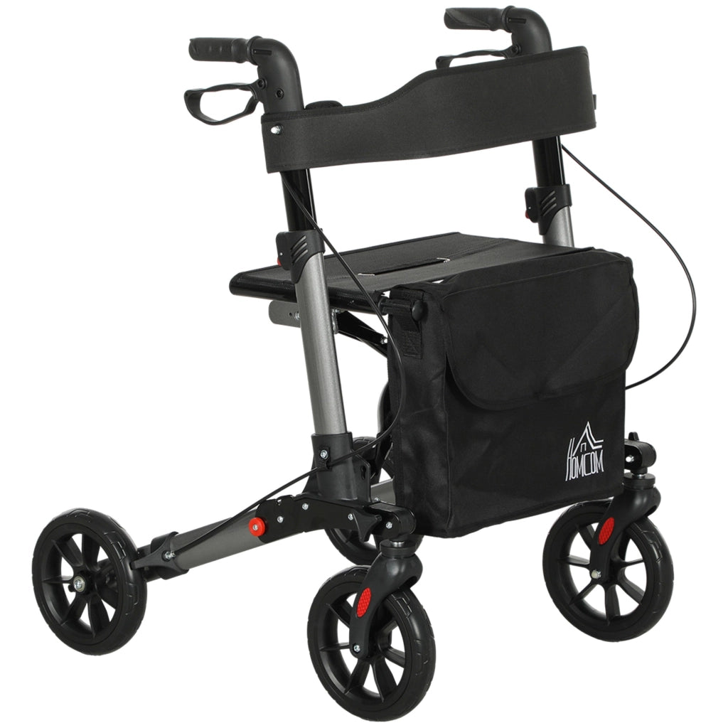 Deambulatore per Anziani e Disabili ad Altezza Regolabile 67x65x79.5-94 cm Pieghevole in Allumino Nero e Argento