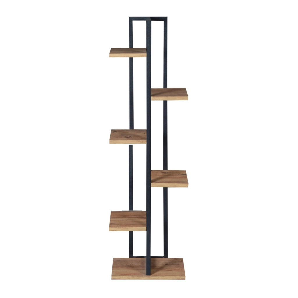 Scaffale Portapiante 'Tohmajärvi' Mobile a Terra con Ripiani Portaoggetti - Nero/Effetto Noce [en.casa]