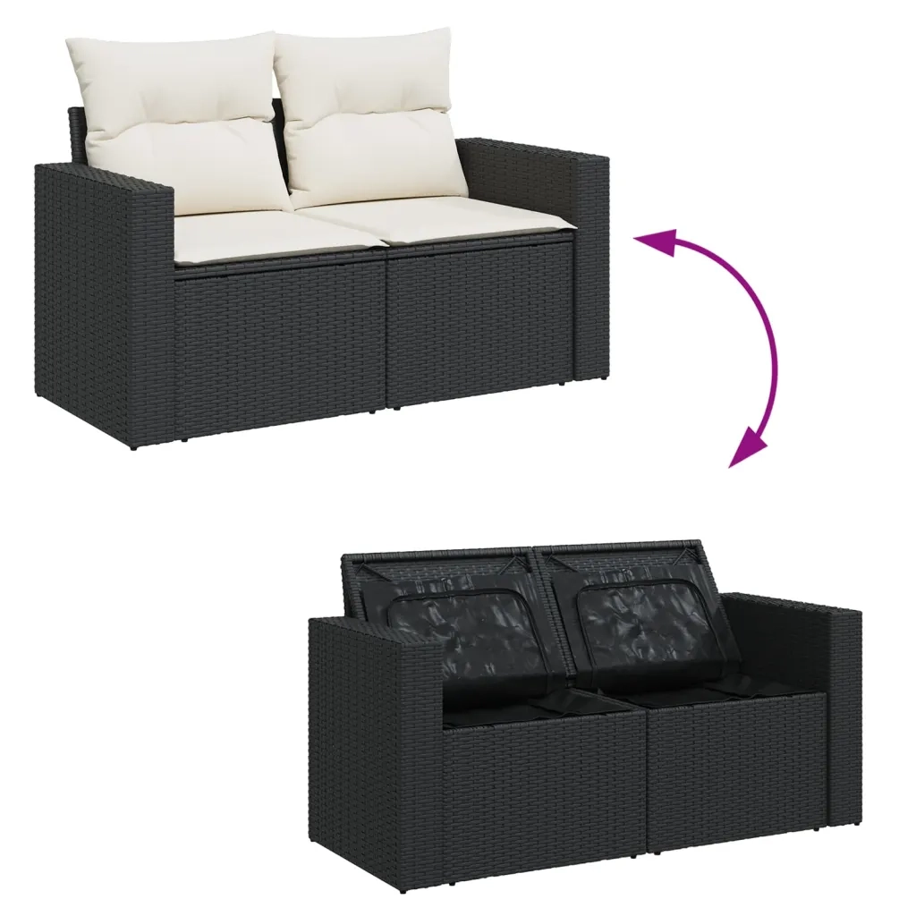 Divano da Giardino con Cuscini a 2 Posti Nero in Polyrattan 366016