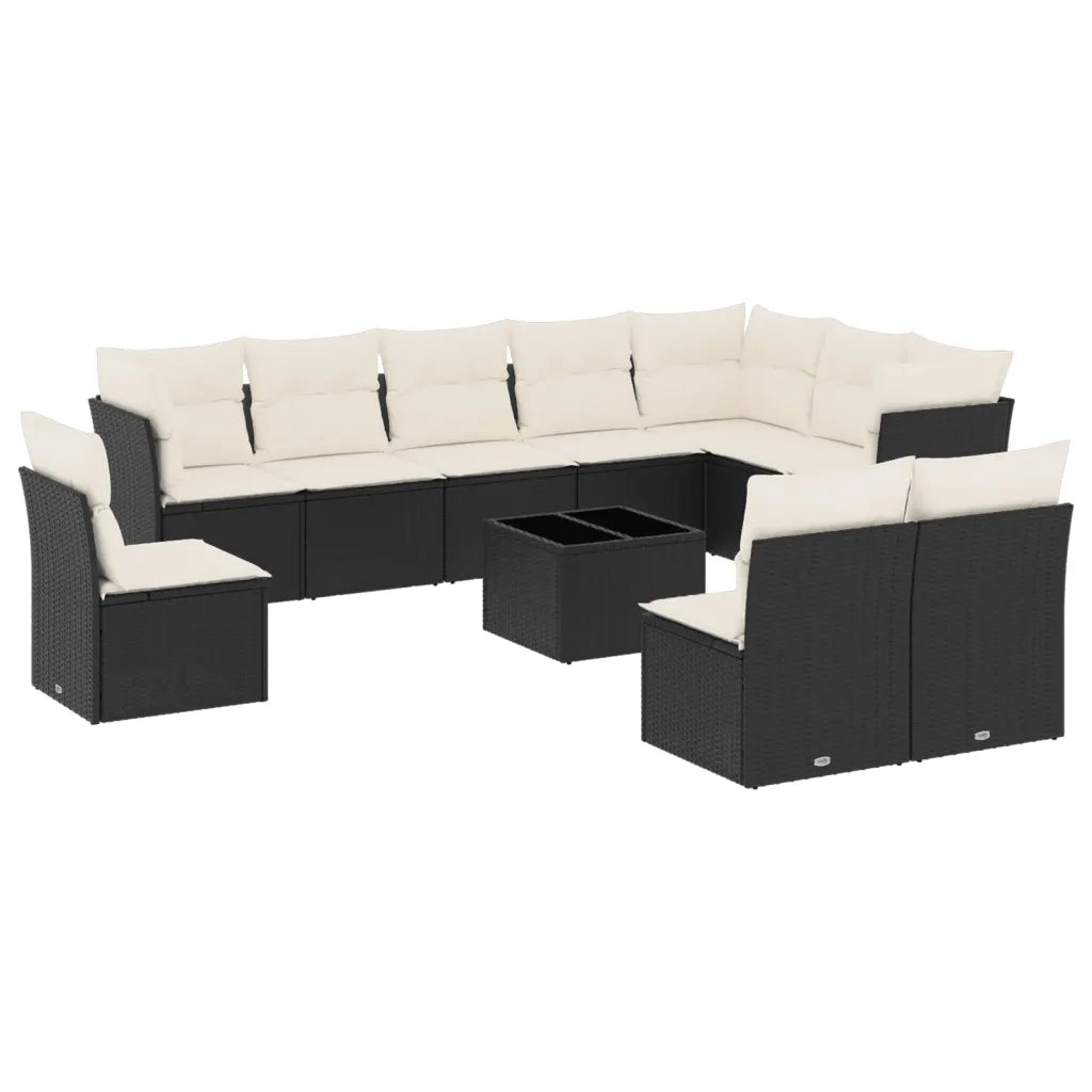 Set Divani da Giardino 11 pz con Cuscini in Polyrattan Nero