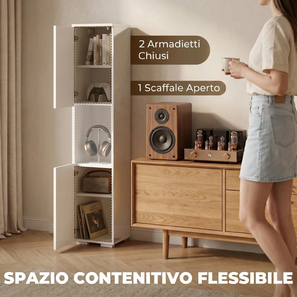 Mobile Multimediale Slim a 5 Ripiani con Ripiani Regolabili, Bianco
