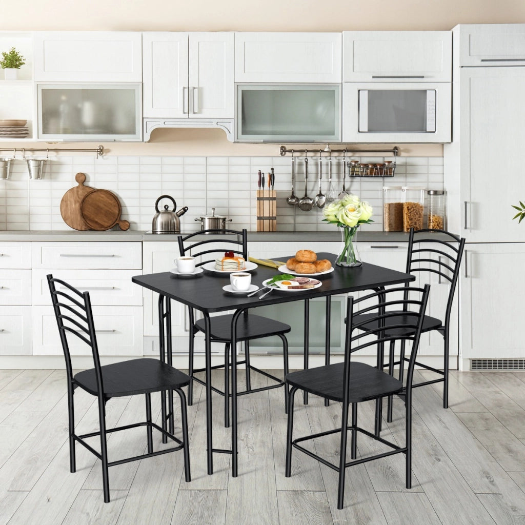 Set tavolo da pranzo 5 pezzi con gambe in metallo, Tavolo rettangolare da cucina e sedie per 4 persone 107x70x75cm-Tavoli e sedie da pranzo