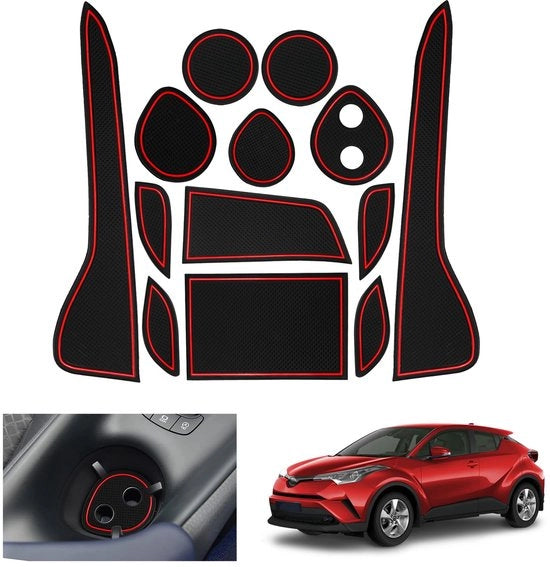 Antislipmattone in gomma per Toyota C-HR 2016-2023, becheriere per console centrale e antislipmattone in gomma per Toyota C-HR 2022, kit di accessori per Toyota C-HR 2016, compatibile con accessori per Toyota C-HR (rosso)