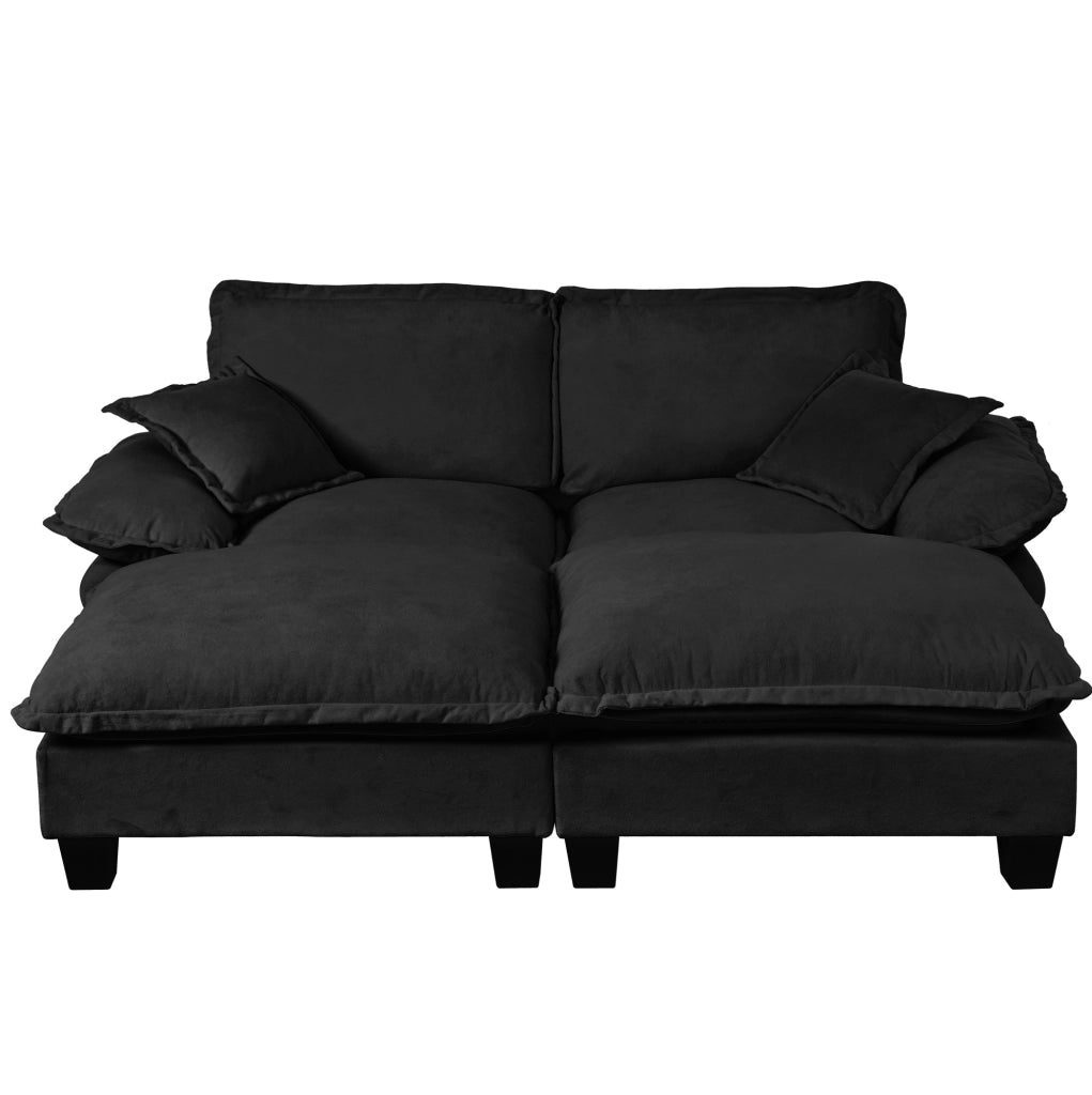 Divano modulare ULEVR 194x151 cm in ciniglia nera con pouf rimovibile e braccioli ampi