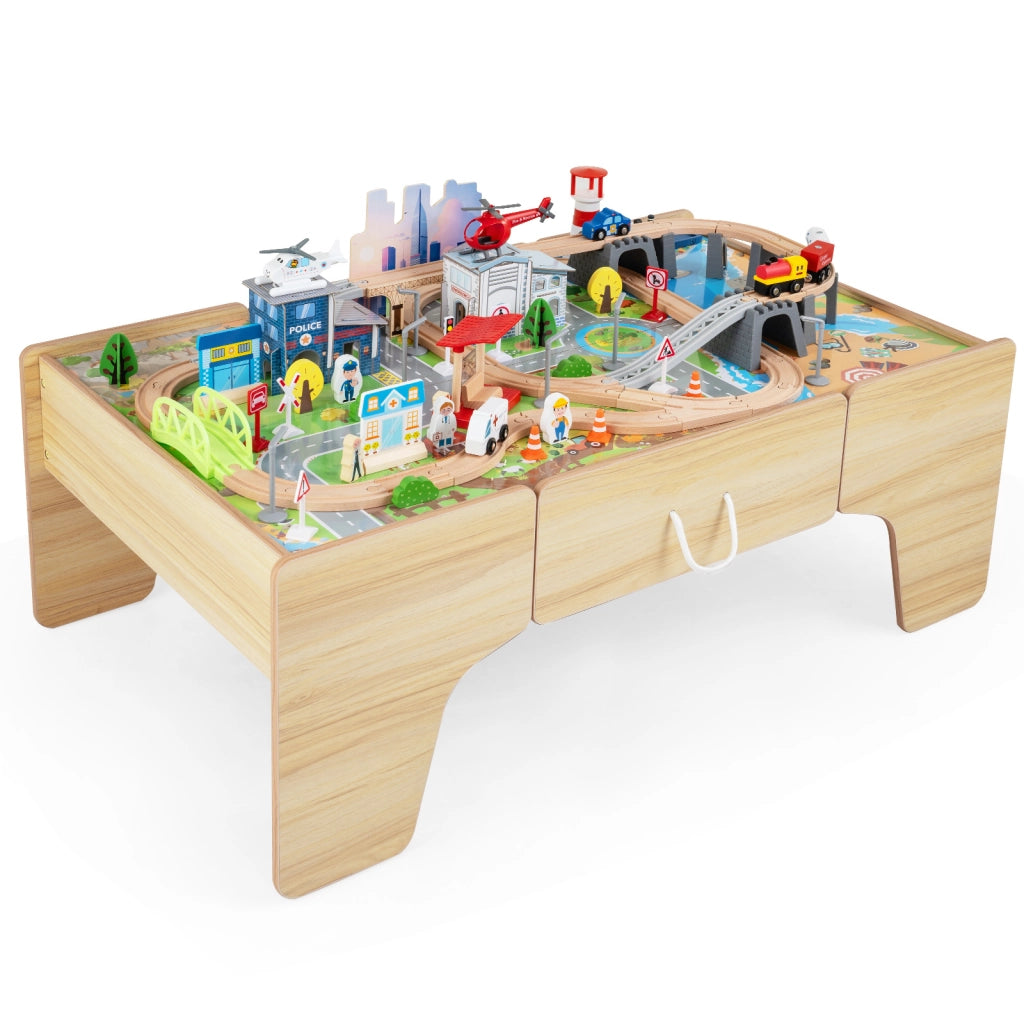 Tavolo attivit¨¤ con 110 pz giocattoli trenino con cassetto e piano reversibile e rimovibile sistema di traffico e mappa, Tavolino creativo per gioco e studio