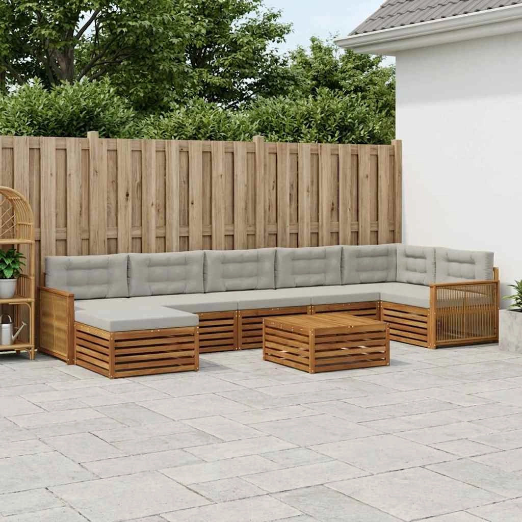 Set di divani da esterno 8 pz Naturale e Grigio Chiaro 3383659