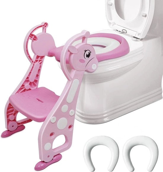 Addestramento alla toilette con pedana - Addestramento alla pulizia Toilet per bambini Sedile per bambini per l'addestramento alla toilette Addestramento alla toilette per bambini di 2-7 anni Bambini con 2 cuscini (rosa)