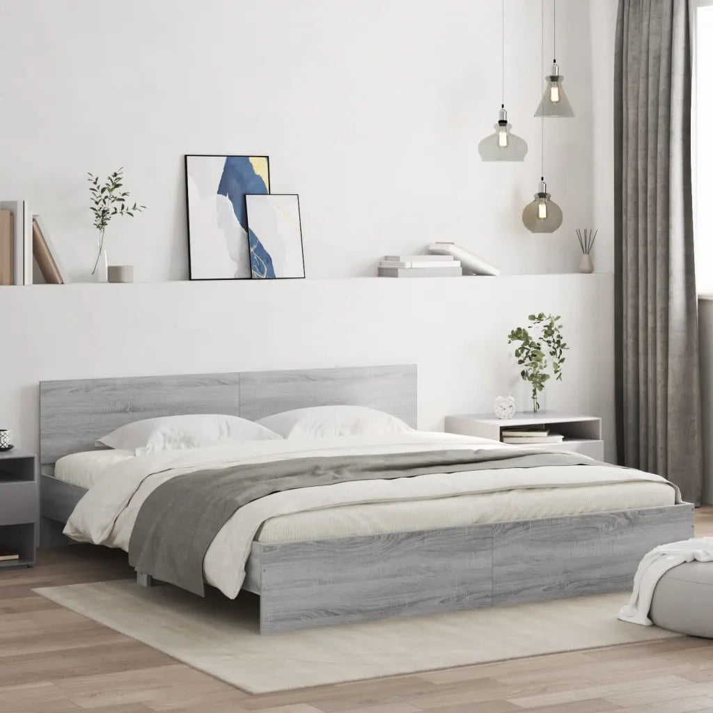Giroletto con Testiera-Struttura Letto con testiera Grigio Sonoma 200x200 cm