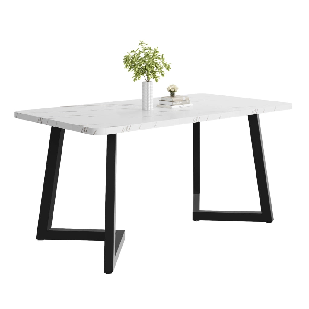Tavolo da pranzo 117x68x75 cm in MDF con effetto marmo; bianco e nero