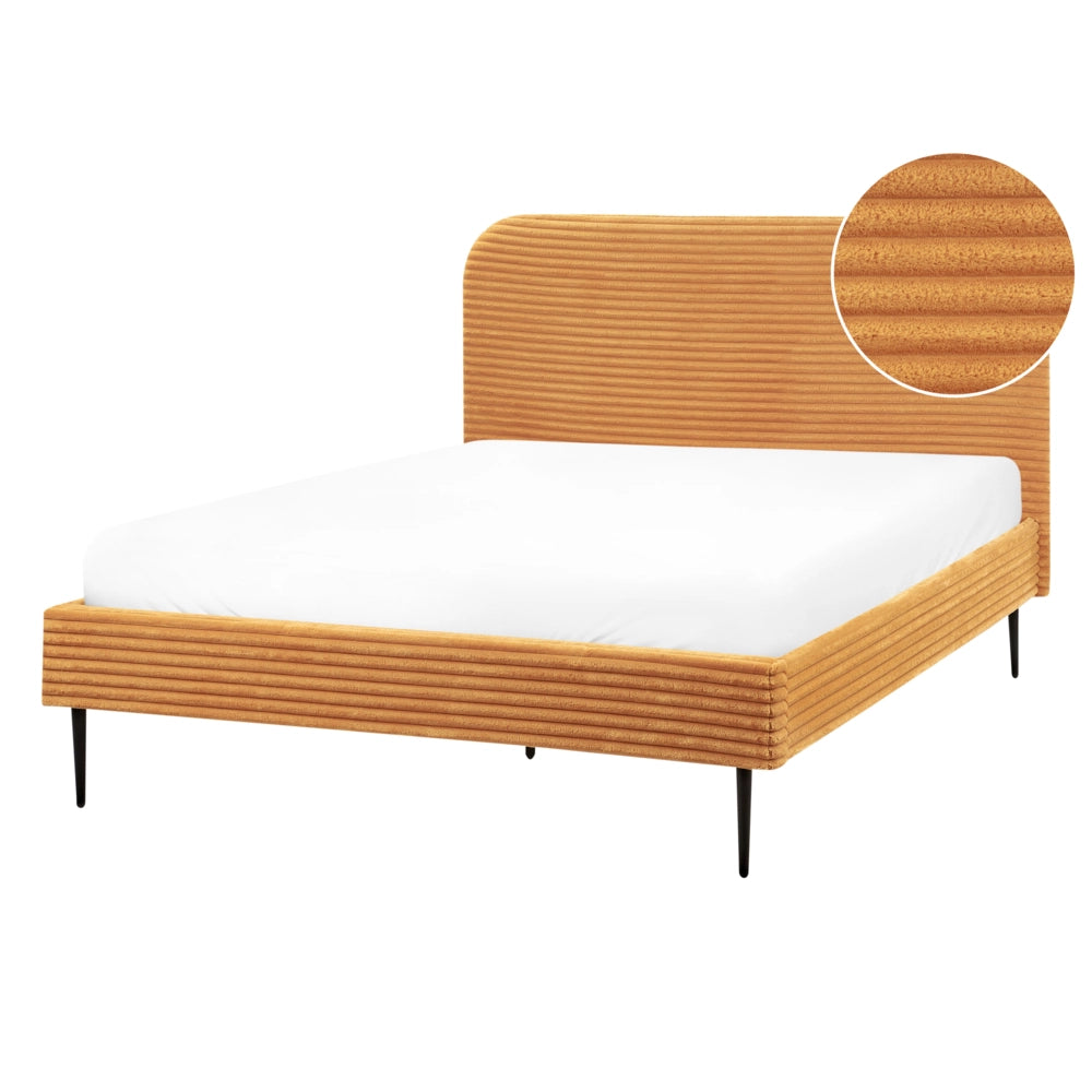 Letto arancione velluto a coste testiera con rete a doghe 140 x 200 cm design minimalista