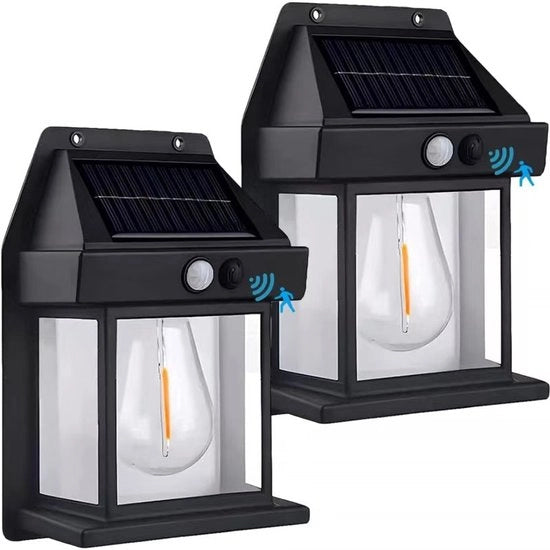 Set di 2 Lampade Solari Vintage – Sensore di Movimento PIR – IP42 Resistente all'Acqua – Lampada da Esterno