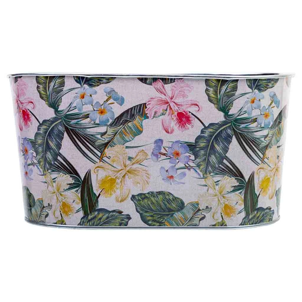 Cestino in metallo stampato a fiori 22,5x13,7x11,3 B20x11
