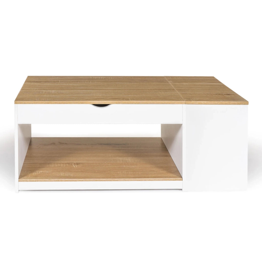 IDMarket - Tavolino ELEA sollevabile con scatola in legno bianco e faggio