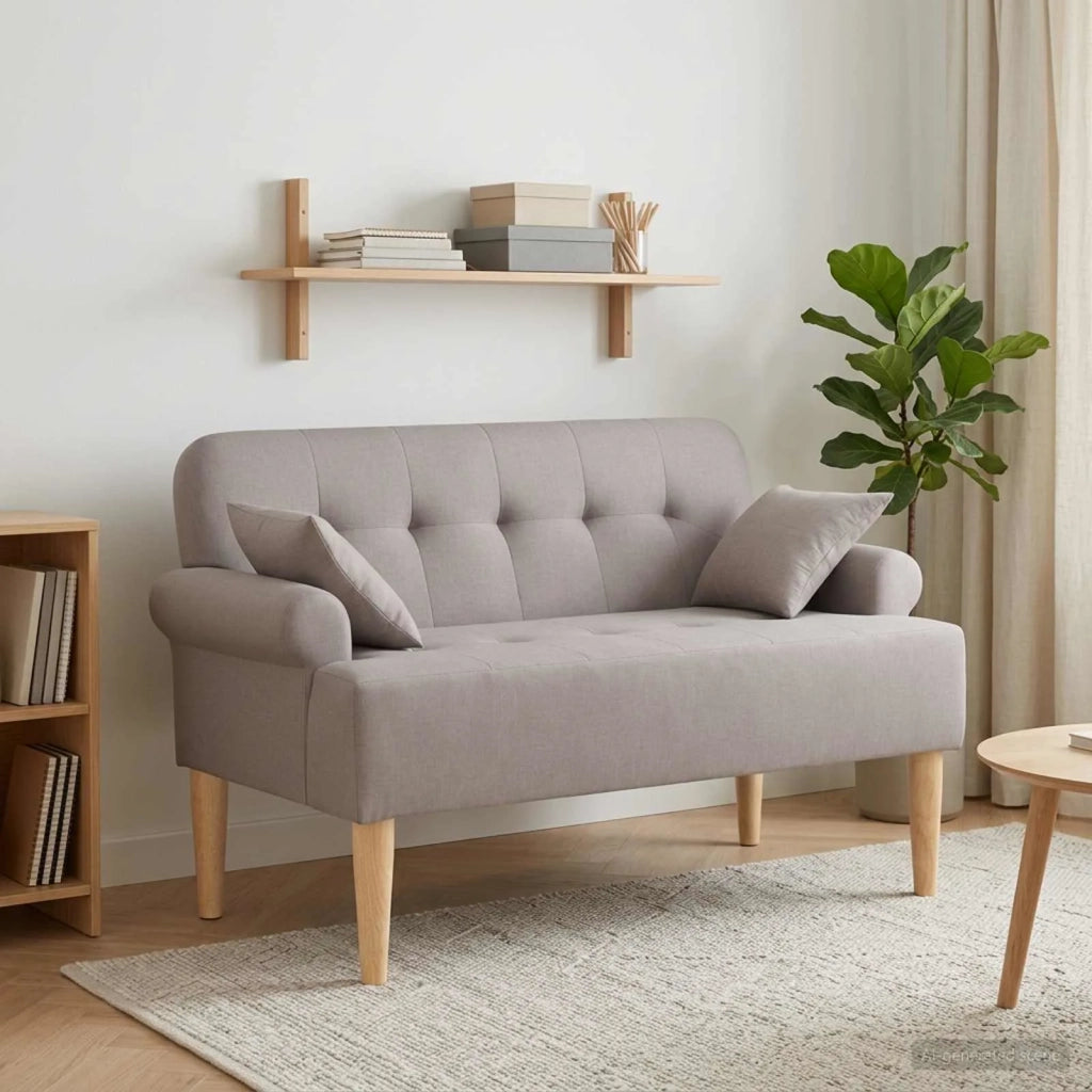 Loveseat con bottoni imbottiti Tortora 120 x 65 x 79 cm Tessuto 42041815