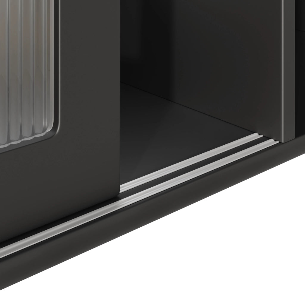 Credenza 120x35x167 cm con LED controllato da app; ripiani regolabili; vetro scorrevole; MDF e PB; nero
