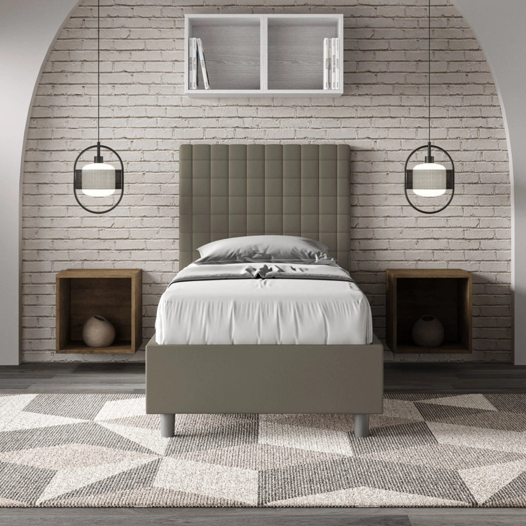 BS COM Letto singolo contenitore imbottito 80x200 similpelle cappuccino